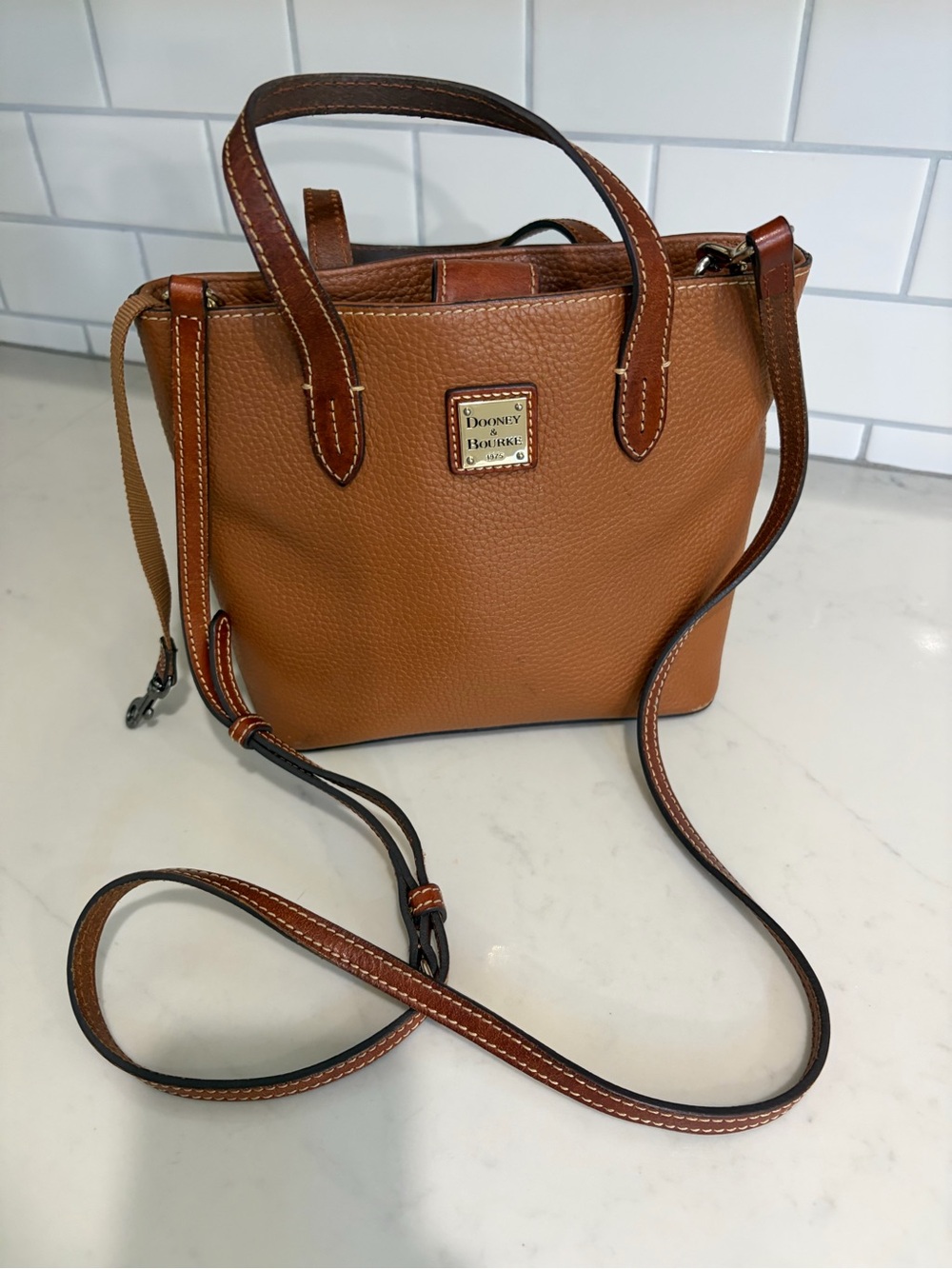 Dooney & Bourke Small Lexington Brown Pebble Leather Tote Crossbody